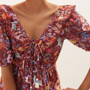 Anthropologie Maeve Ruffled Tie-Front Blouse Size XL